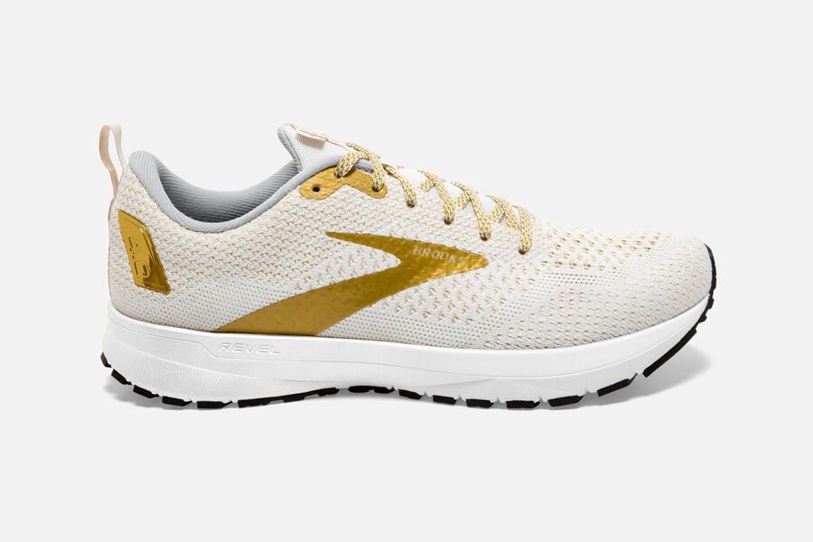 Brooks Running Shoes - Revel 4 Road Womens - White/Gold - OIM-412689